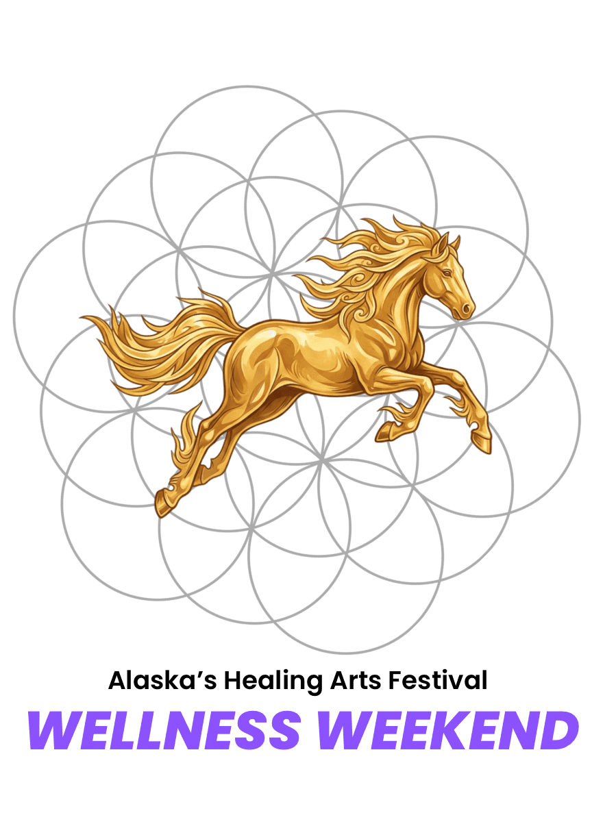 Alaska's Healing Arts Festival — Wellness Weekend logo with fire horse and Flower of Life