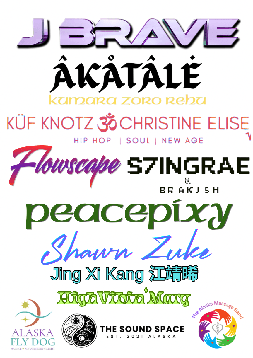 2026 Music Lineup — J Brave, ÂKÅTÂLĖ, Kuf Knotz + Christine Elise, Flowscape, S7INGRAE & Brackish, peacepixy, Shawn Zuke, Jing Xi Kang, High Vibration Mary
